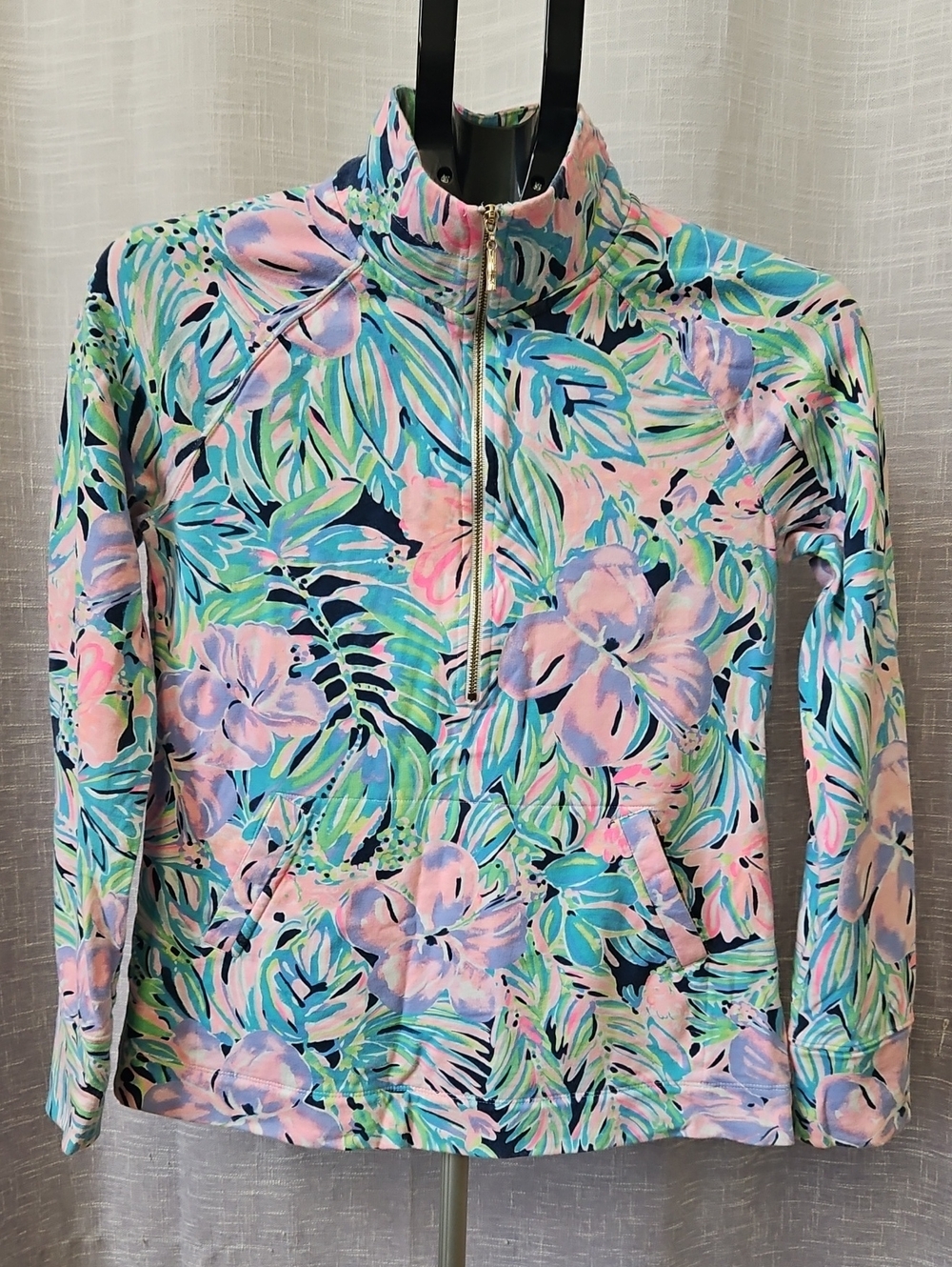 Lilly Pulitzer Pink & Blue Floral Half-Zip Pullover